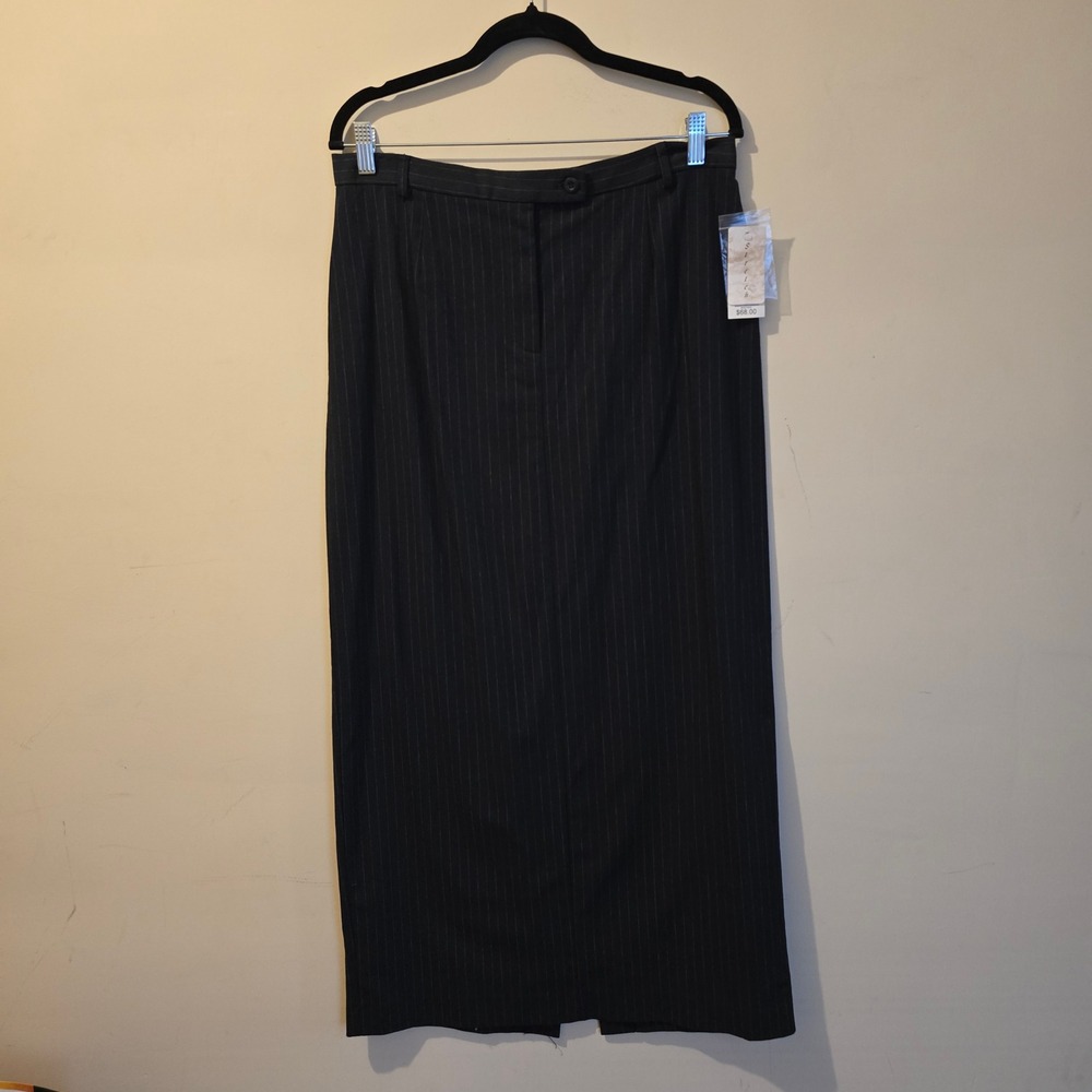 Vintage 90s Rafaella Pinstripe Maxi Skirt Womens 14 Black Stretch Career Office